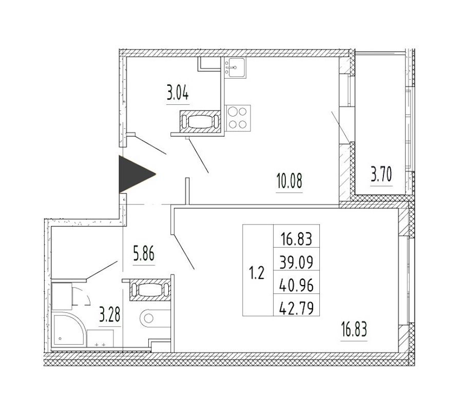 1-комнатная квартира 39.09 м², 12/13 эт., ЖК «Полис Приморский 2»